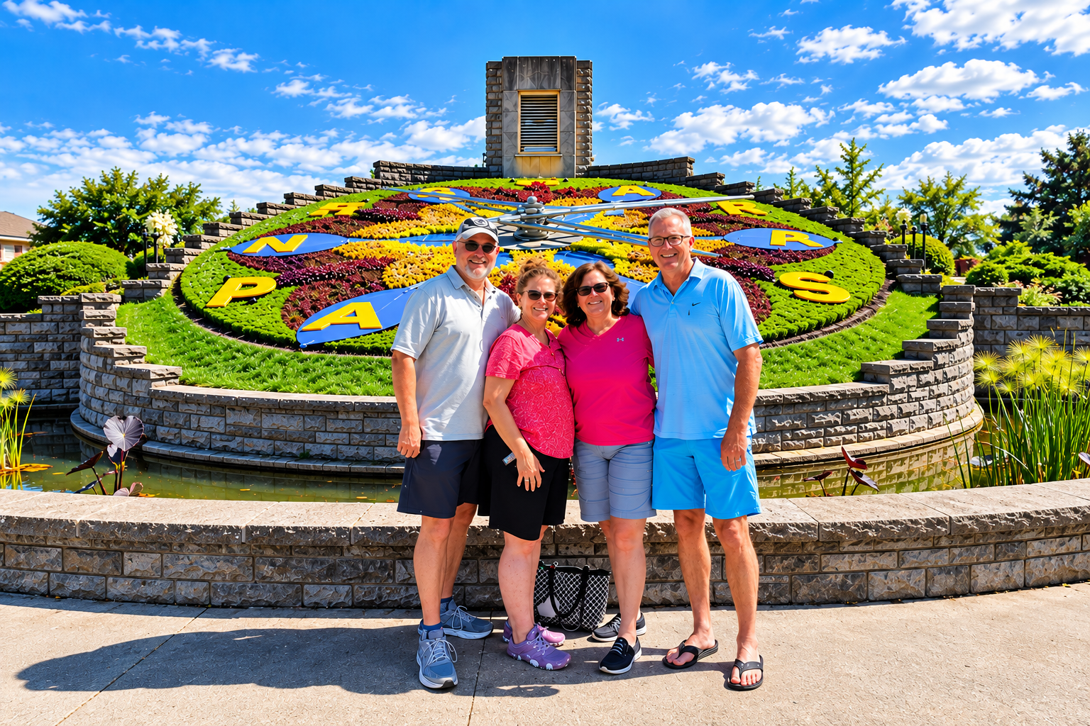 YeHa Niagara Tours guests at the Floral Clock in Niagara Falls